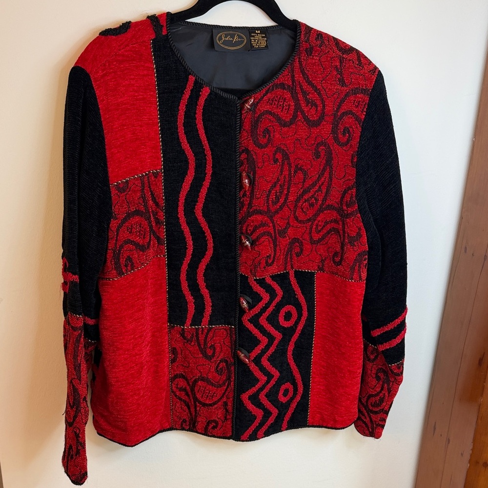 Vintage Julia Kim Patchwork/Tapestry/Chenille Jacket with Paisley & Boho Designs